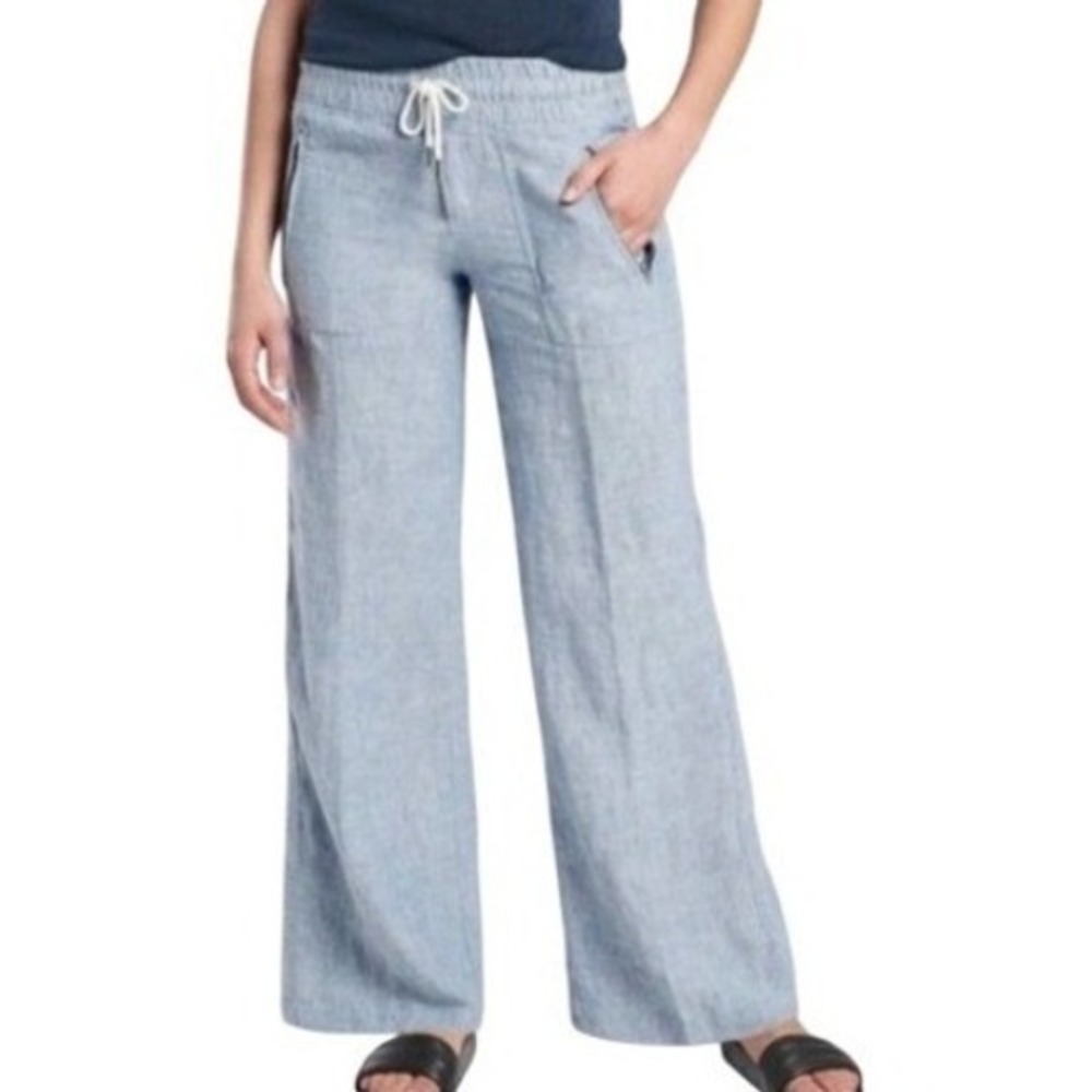 Athleta Womens Plus Size 26 Cabo Linen Wide Leg Pants in Chambray Blue